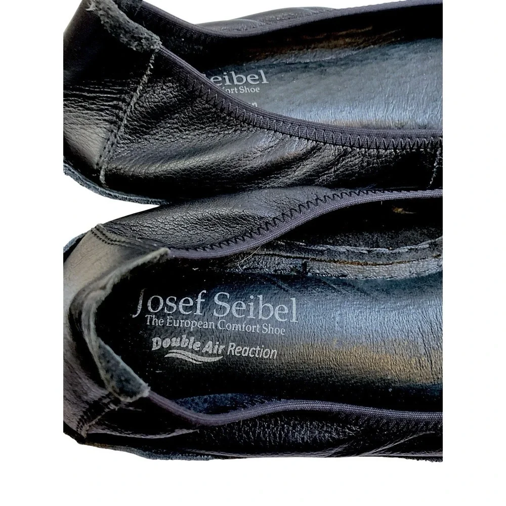 Josef Seibel Josie-03 Black Leather Ballet Flats Bow Comfort Shoes EU 37 US 6.5